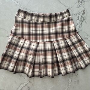 French Kyss Plaid Skater Skirt in Brown and Cream